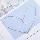 925 Silver Women Necklace Angel Wing Pendant Purple Zircon Chain Jewelry