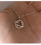 925 Silver Collarbone Necklace Planet Star Pendant