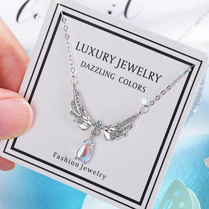 925 Silver Chain Necklace with Water Drop Crystal Pendant