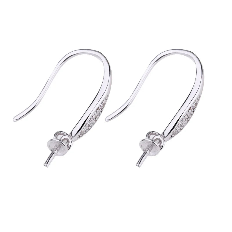 925 Silver Women Drop Earrings Pearl or Bead CZ Semi Mount Earrings