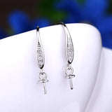 925 Silver Women Drop Earrings Pearl or Bead CZ Semi Mount Earrings