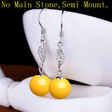 925 Silver Women Drop Earrings 7-13mm Pearl CZ Semi Mount Earrings