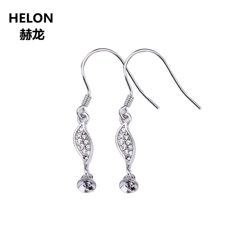 925 Silver Women Drop Earrings 7-13mm Pearl CZ Semi Mount Earrings