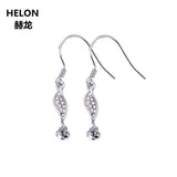 925 Silver Women Drop Earrings 7-13mm Pearl CZ Semi Mount Earrings