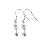 925 Silver Women Drop Earrings 7-13mm Pearl CZ Semi Mount Earrings