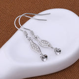 925 Silver Women Drop Earrings 7-13mm Pearl CZ Semi Mount Earrings