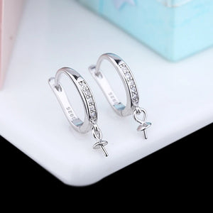 925 Silver Women Drop Earrings CZ Pearl or Round Bead Semi Mount Earrings