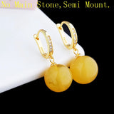 925 Silver Women Drop Earrings CZ Pearl or Round Bead Semi Mount Earrings