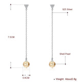 925 Sterling Silver Women Drop Earrings Long Chain Fine Pear Pendant Dangle