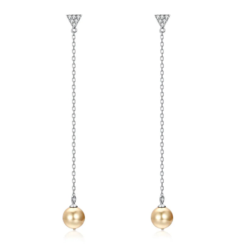 925 Sterling Silver Women Drop Earrings Long Chain Fine Pear Pendant Dangle