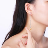 925 Sterling Silver Women Drop Earrings Long Chain Fine Pear Pendant Dangle