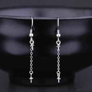 925 Silver Women Drop Earrings Pearl Bead Semi Mount Hook Earrings