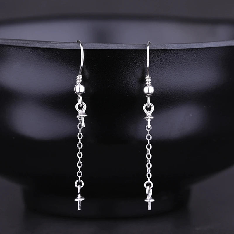 925 Silver Women Drop Earrings Pearl Bead Semi Mount Hook Earrings