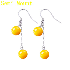 925 Silver Women Drop Earrings Pearl Bead Semi Mount Hook Earrings