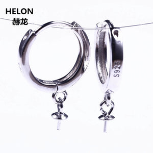 925 Silver Women Earrings 6-13mm Pearl/Round Bead Semi Mount Jewelry DIY Stone