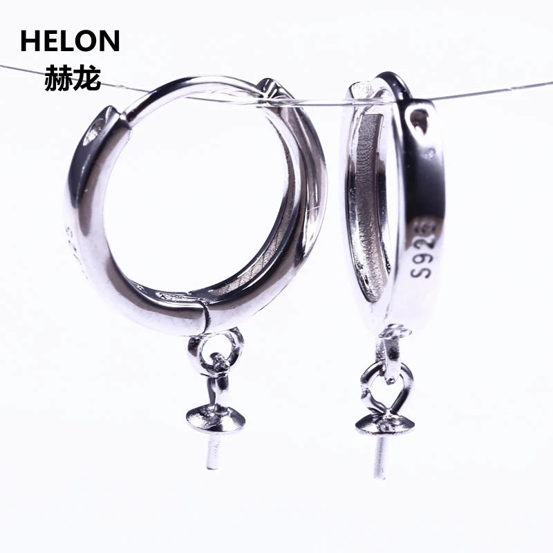 925 Silver Women Earrings 6-13mm Pearl/Round Bead Semi Mount Jewelry DIY Stone