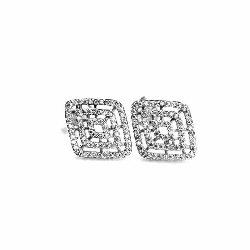 925 Silver Earrings Clear CZ Geometric Studs Women Girls