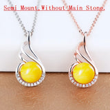 925 Silver Wedding Pendant Setting Crystal 6-9mm Pearl Round Bead Semi Mount DIY