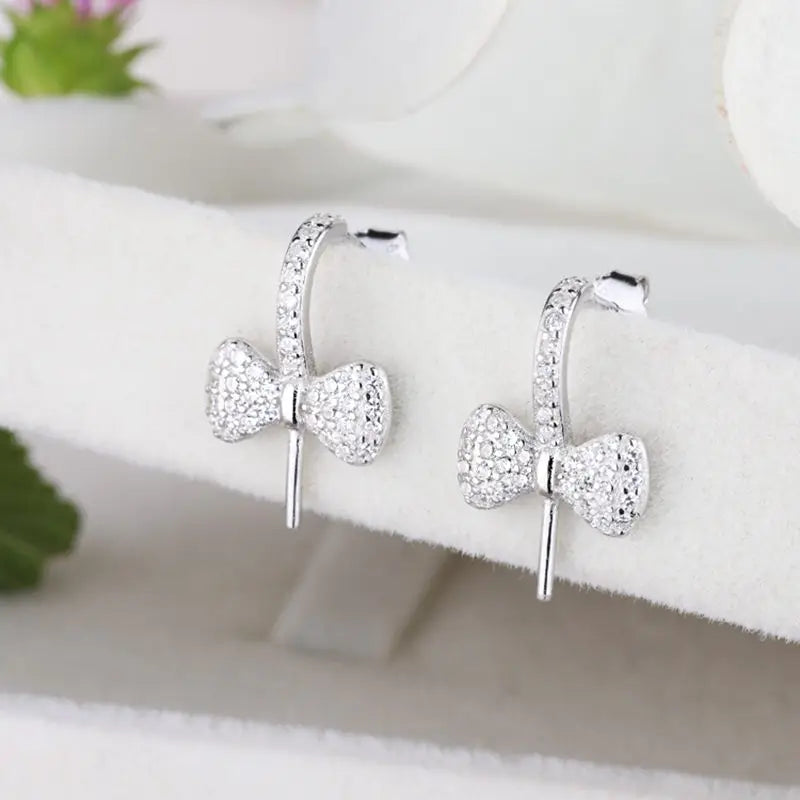 925 Sterling Silver CZ Semi Mount Drop Earrings DIY Stone