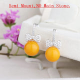 925 Sterling Silver CZ Semi Mount Drop Earrings DIY Stone
