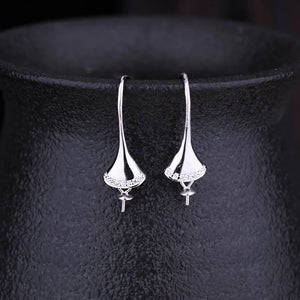925 Silver Crystal Pearl Round Bead Earrings Semi Mount DIY Stone Jewelry