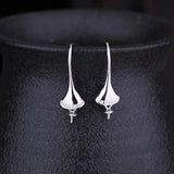 925 Silver Crystal Pearl Round Bead Earrings Semi Mount DIY Stone Jewelry