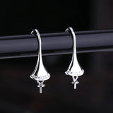 925 Silver Crystal Pearl Round Bead Earrings Semi Mount DIY Stone Jewelry