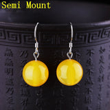 925 Silver Women Hoop Earrings Semi Mount for Amber Turquoise Setting