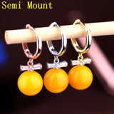 925 Silver Hoop Earrings CZ Pearl Bead Semi Mount