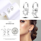 925 Silver Heart Star Moon Hoop Earrings Pave CZ Gift