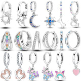 925 Silver Heart Star Moon Hoop Earrings Pave CZ Gift