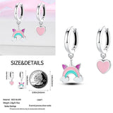 925 Silver Heart Star Moon Hoop Earrings Pave CZ Gift