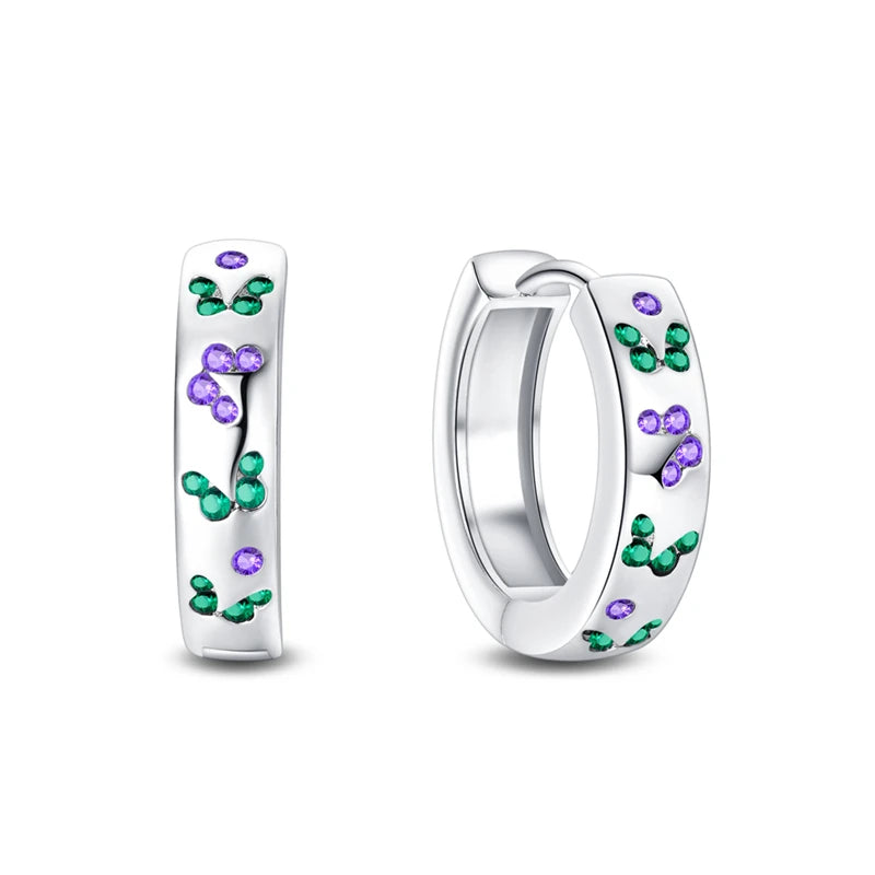 925 Silver Heart Star Moon Hoop Earrings Pave CZ Gift