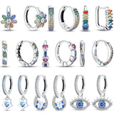 925 Silver Women Hoop Earrings Pave CZ Evil Eyes Star Zircon Wedding Earring