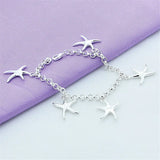 925 Silver Five Starfish Bracelet Girl Accessories Gift