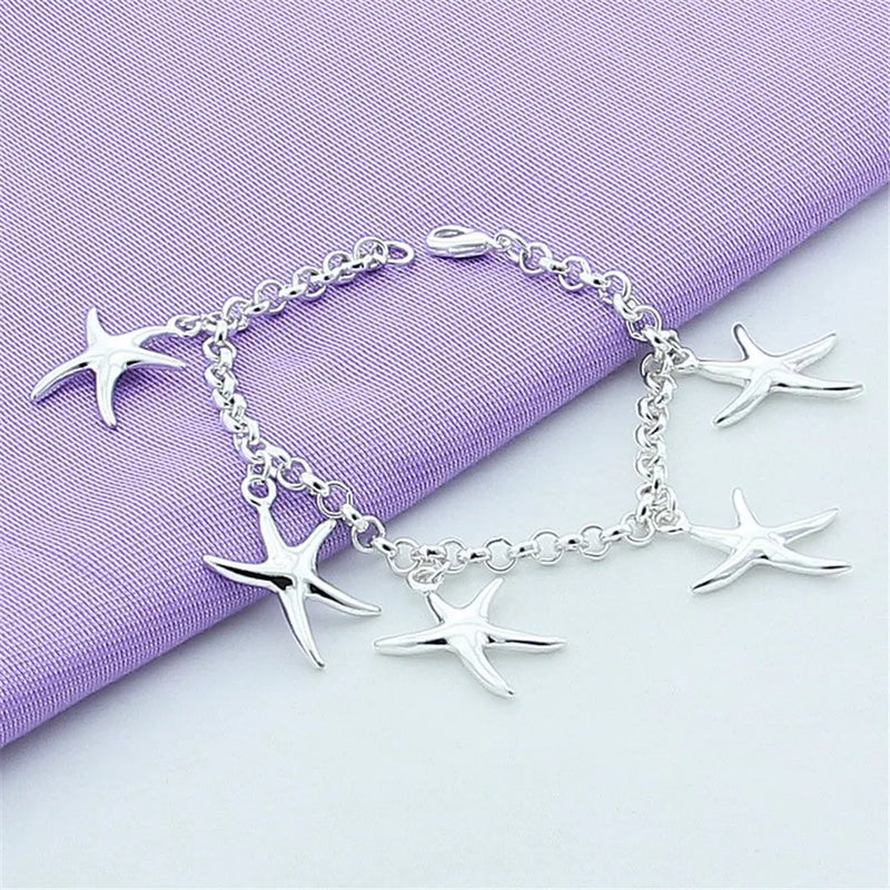 925 Silver Five Starfish Bracelet Girl Accessories Gift