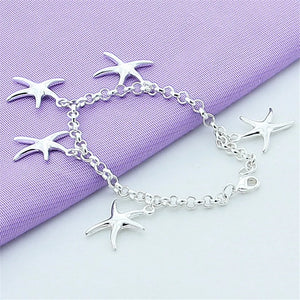 925 Silver Five Starfish Bracelet Girl Accessories Gift