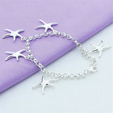 925 Silver Five Starfish Bracelet Girl Accessories Gift