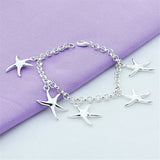 925 Silver Five Starfish Bracelet Girl Accessories Gift