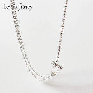 925 Silver Necklace with Carabiner Snap Hook Horseshoe Charm