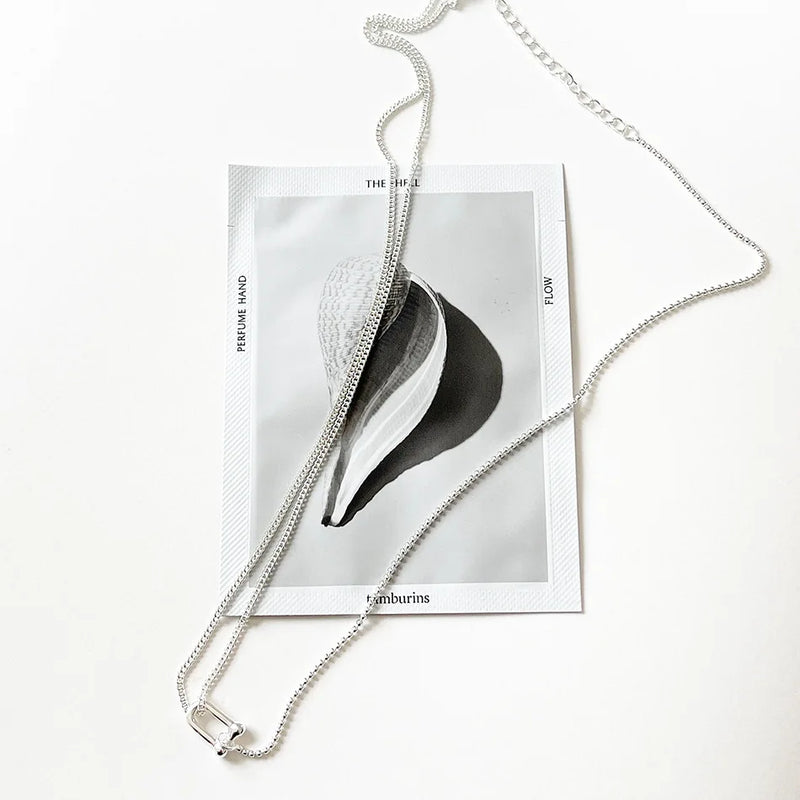 925 Silver Necklace with Carabiner Snap Hook Horseshoe Charm