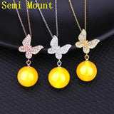 925 Silver Women Pendant CZ Pearl or Bead Semi Mount Pendant