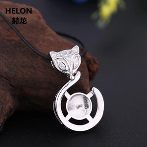 925 Silver Women Pendant Round Bead Semi Mount Pendant Fox Setting