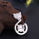 925 Silver Women Pendant Round Bead Semi Mount Pendant Fox Setting