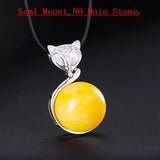 925 Silver Women Pendant Round Bead Semi Mount Pendant Fox Setting