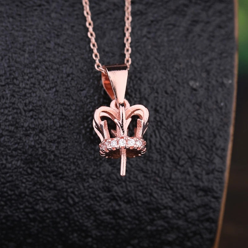 925 Silver Women Pendant Pearl Round Bead Semi Mount CZ Setting