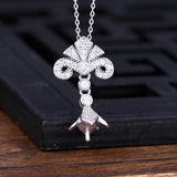 925 Silver Women Pendant CZ 9-13mm Pearl Round Bead Semi Mount Pendant Setting