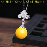 925 Silver Women Pendant CZ 9-13mm Pearl Round Bead Semi Mount Pendant Setting