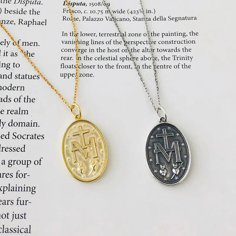 925 Silver Women's Vintage Religious Pendant Portrait Coin High Jewelry