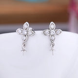 925 Silver Women Stud Earrings Pearl Round Bead CZ Cross